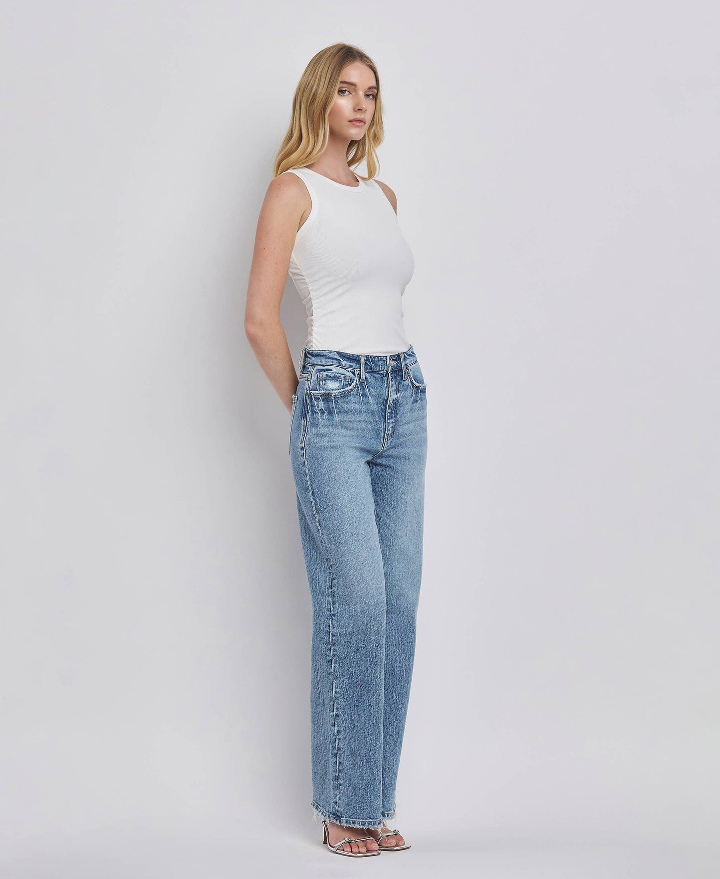 90's Super High Rise Medium Wash Wide Jeans