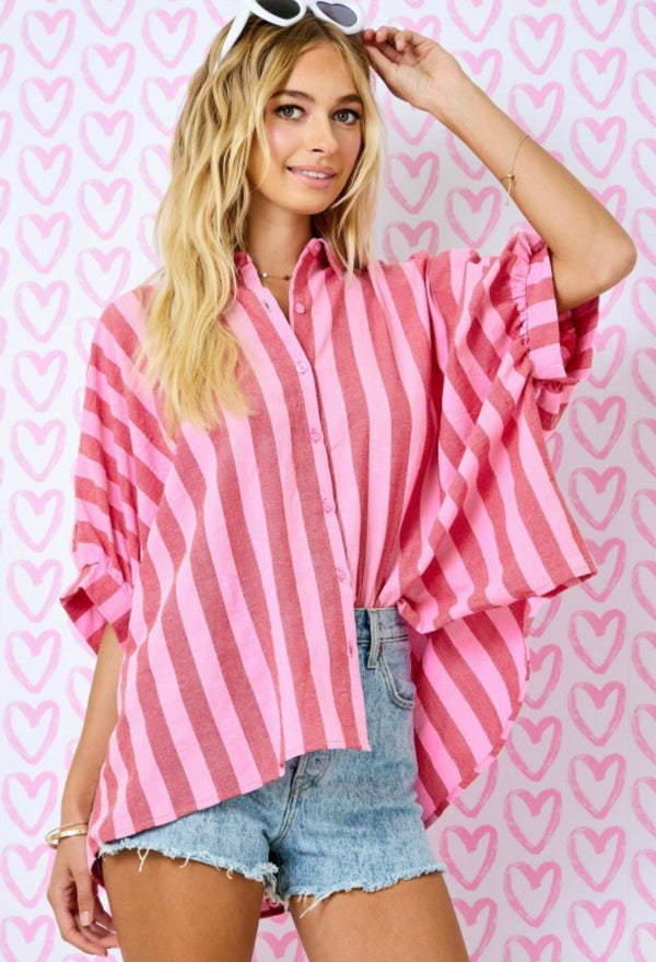 Striped Button Down Oversized Shirt