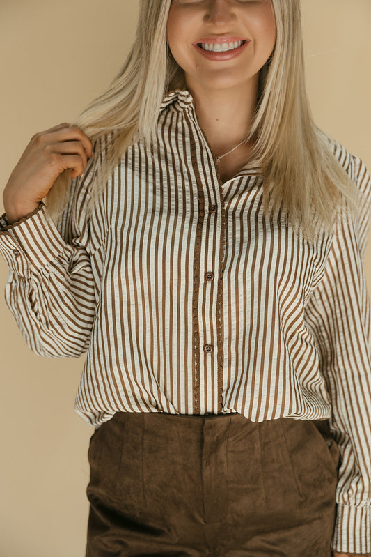 Striped scallop blouse