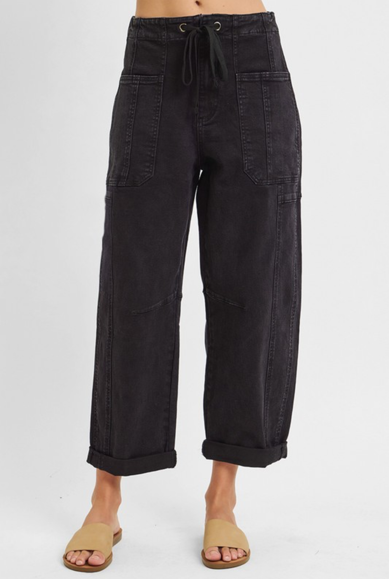 High Rise Crop Wide Barrel Cargo Pocket Pants