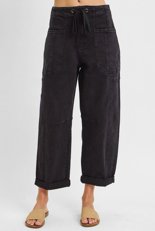 High Rise Crop Wide Barrel Cargo Pocket Pants