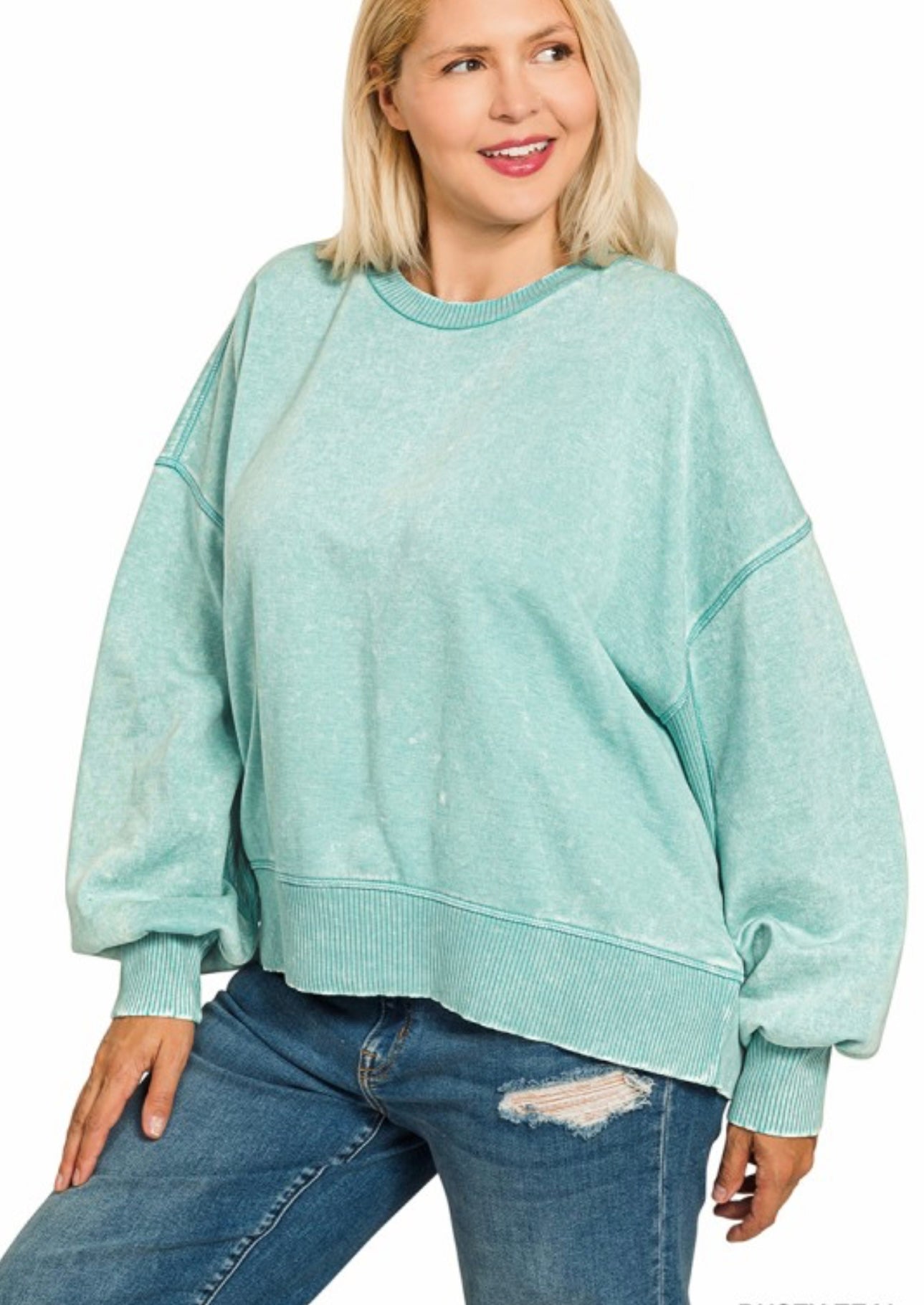 Curvy acid wash pullover