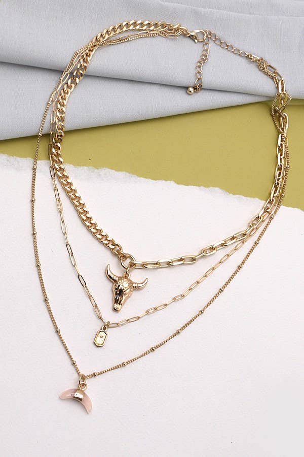 Bull horn multi layered necklace