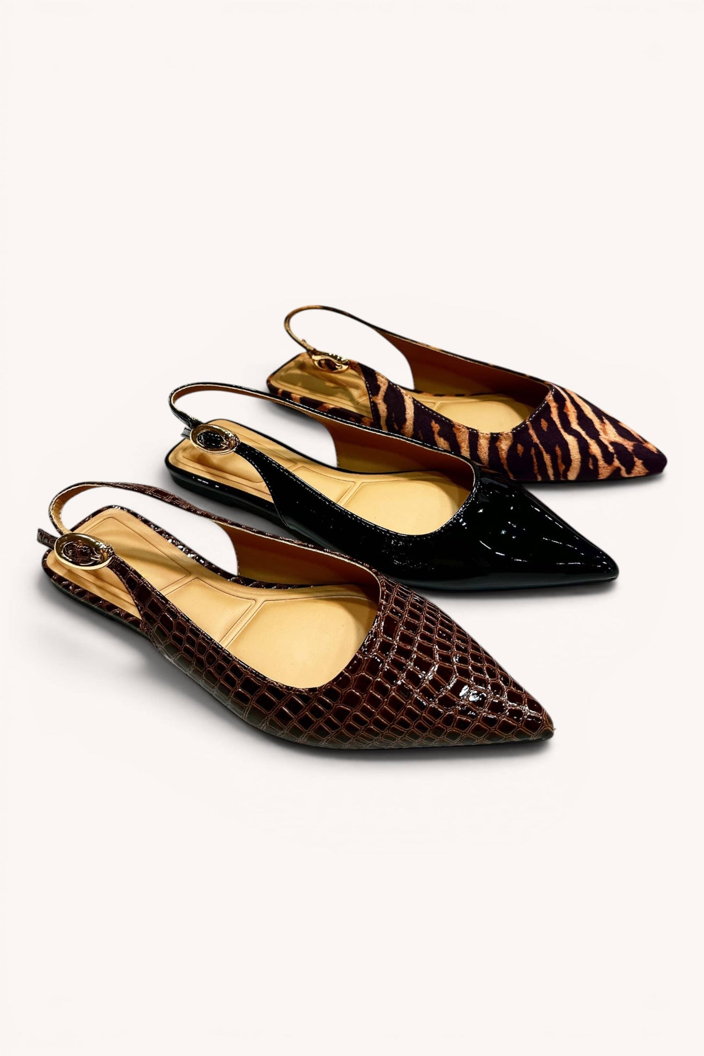 Pointed Toe Adjustable Slingback Flats