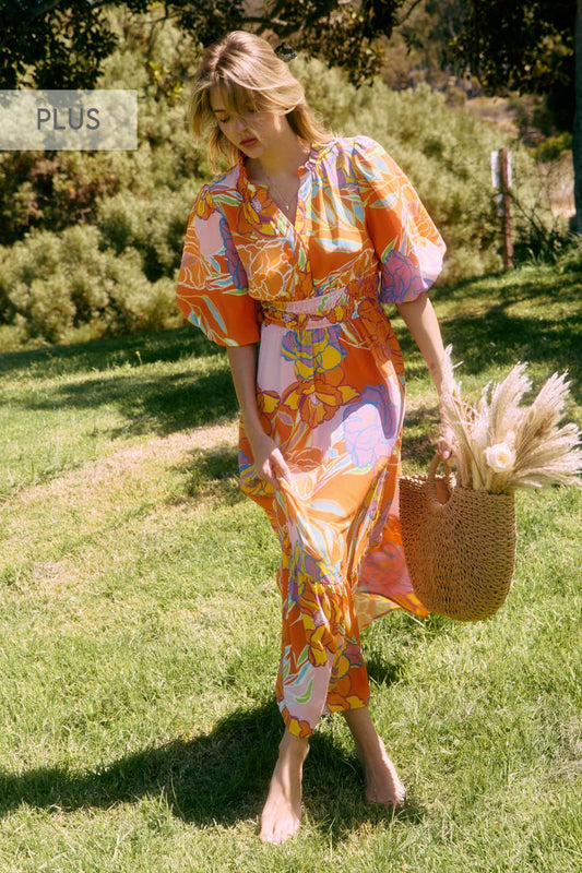 Plus Floral Printed Midi Dress