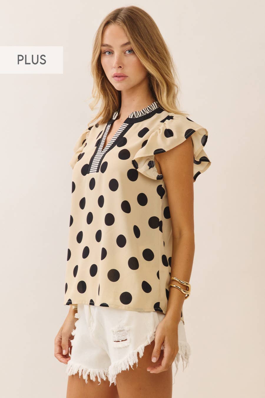 Polka Dot Flutter Sleeve Blouse Plus