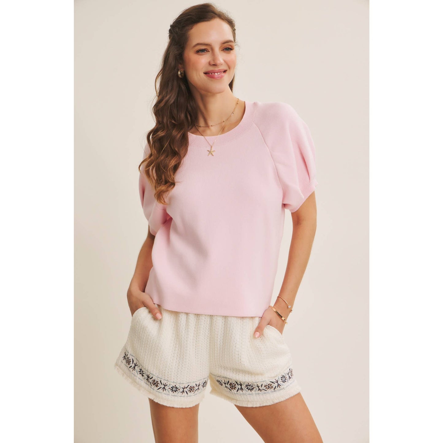 Easy Volume Movement Breathable Cotton Sweater With Puff