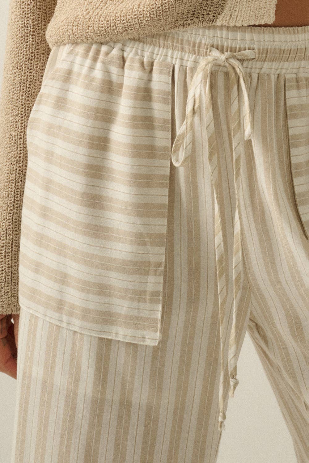 Striped Cotton Wide-Leg Drawstring Pants