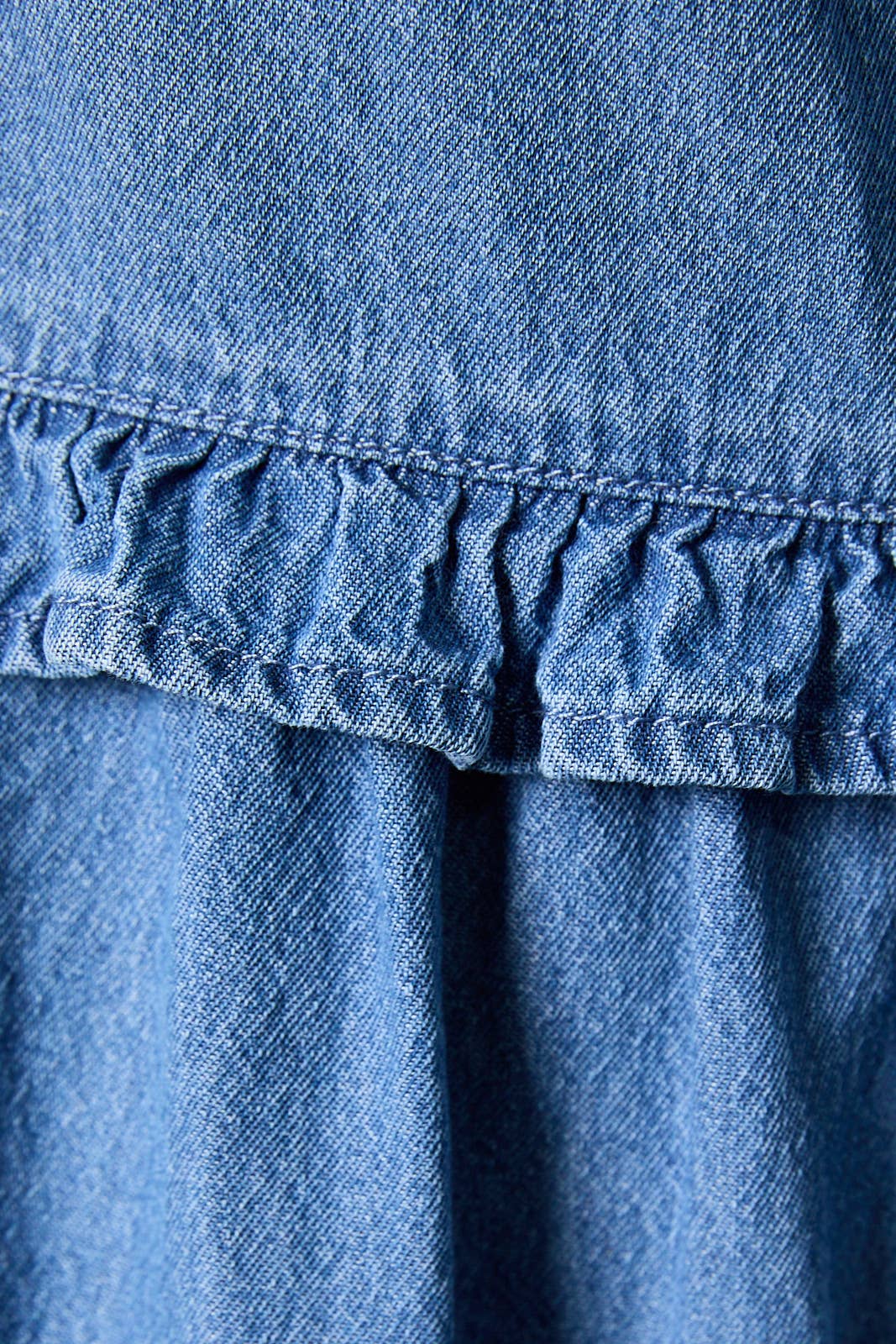 Sleeveless Ruffle Detail Denim Mini Dress