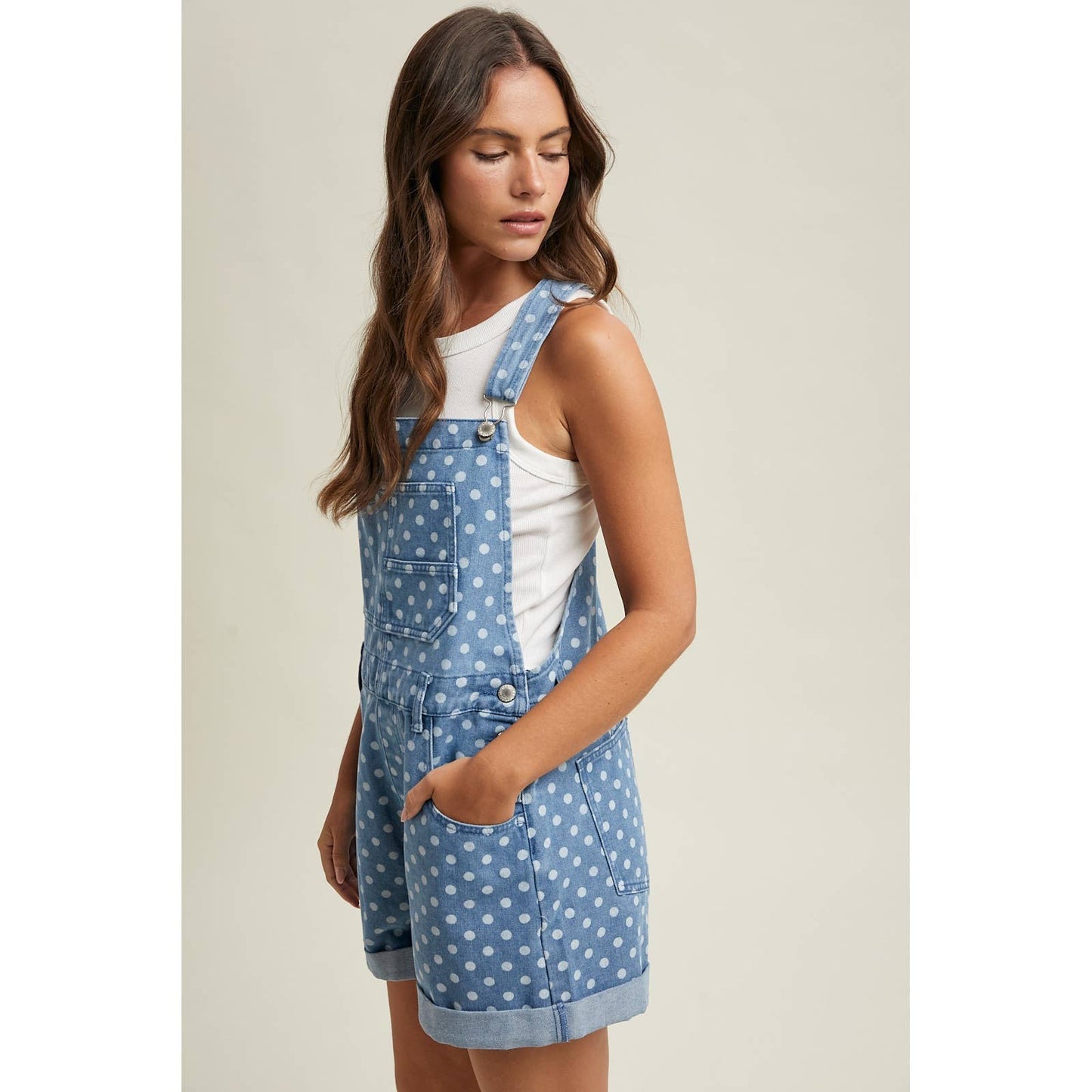 Polka Dot Denim Shortall