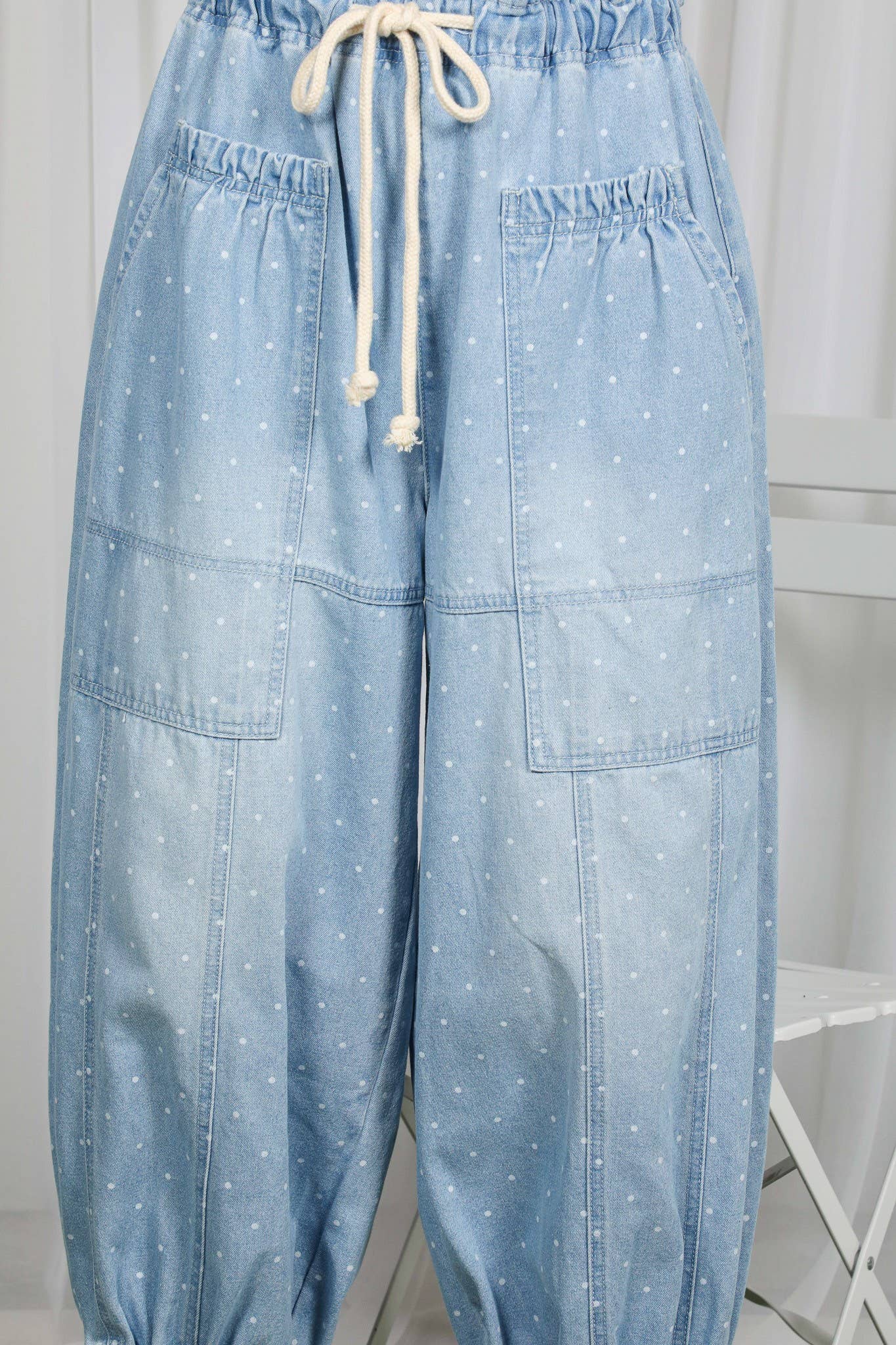 Polka Dot Casual Patch Pocket Crop Barrel Jeans