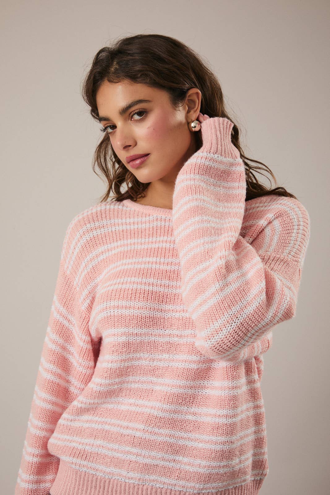 Boat Neck Long Sleeve Stripe Sweater