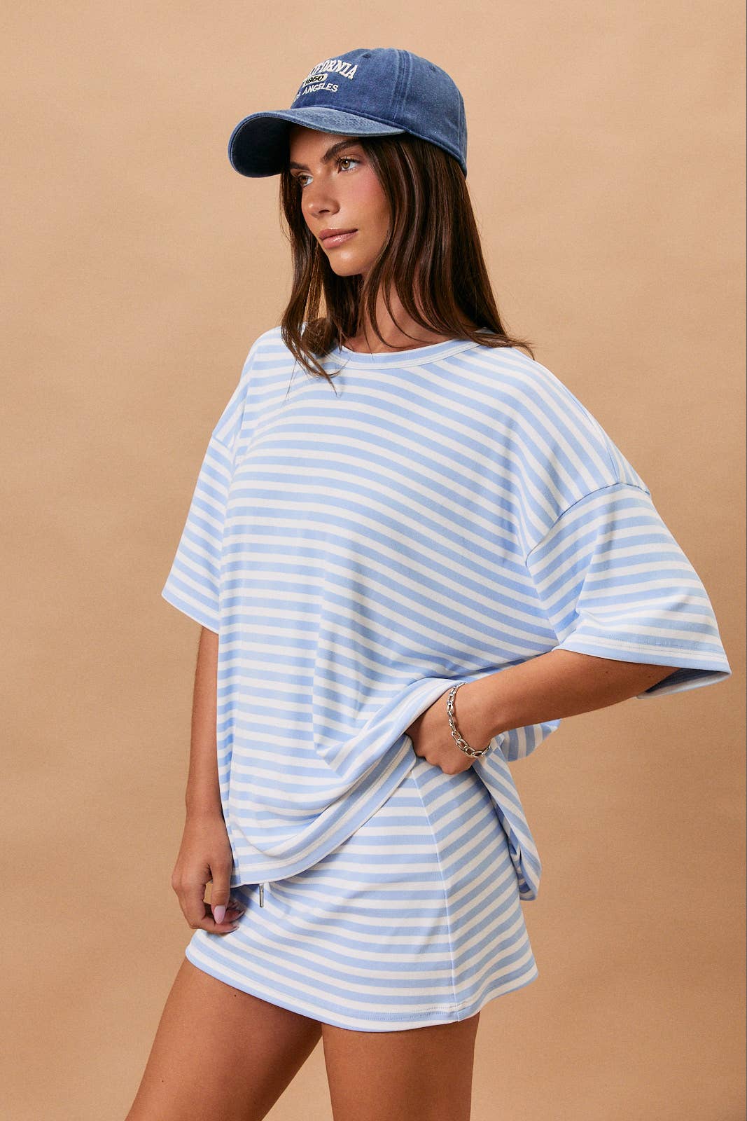 Short Sleeve Round Neck Oversized Stripe T Shirt