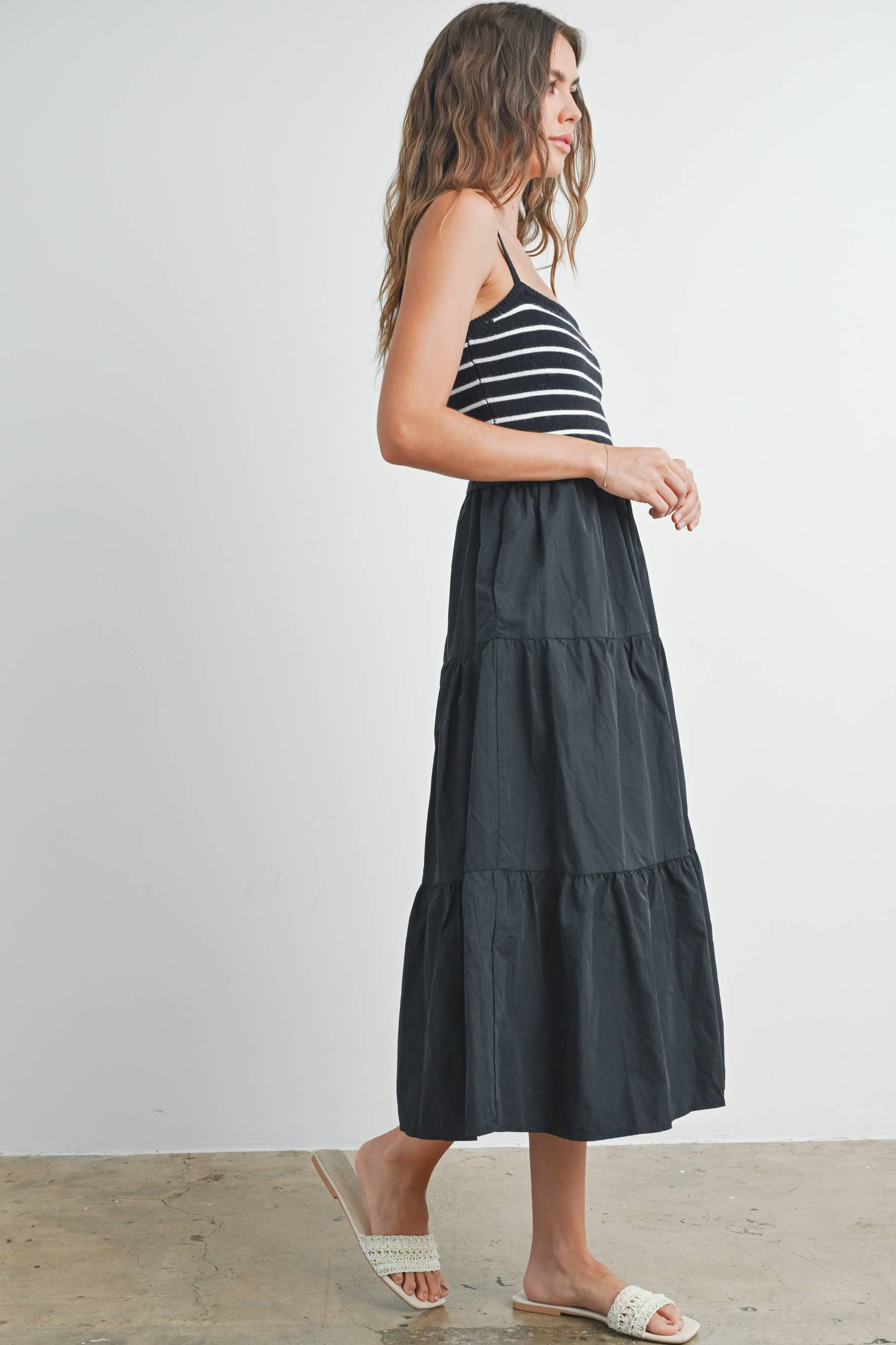Striped Knit Top Tiered Maxi Dres
