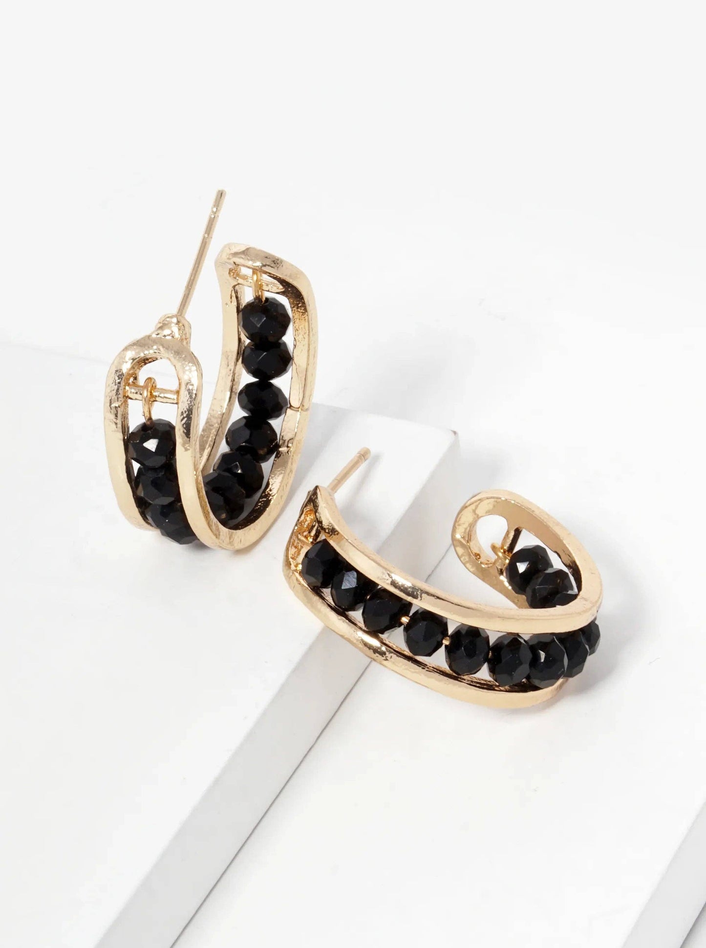 25Mm Faceted Glass Beaded Open Hoop Earrings