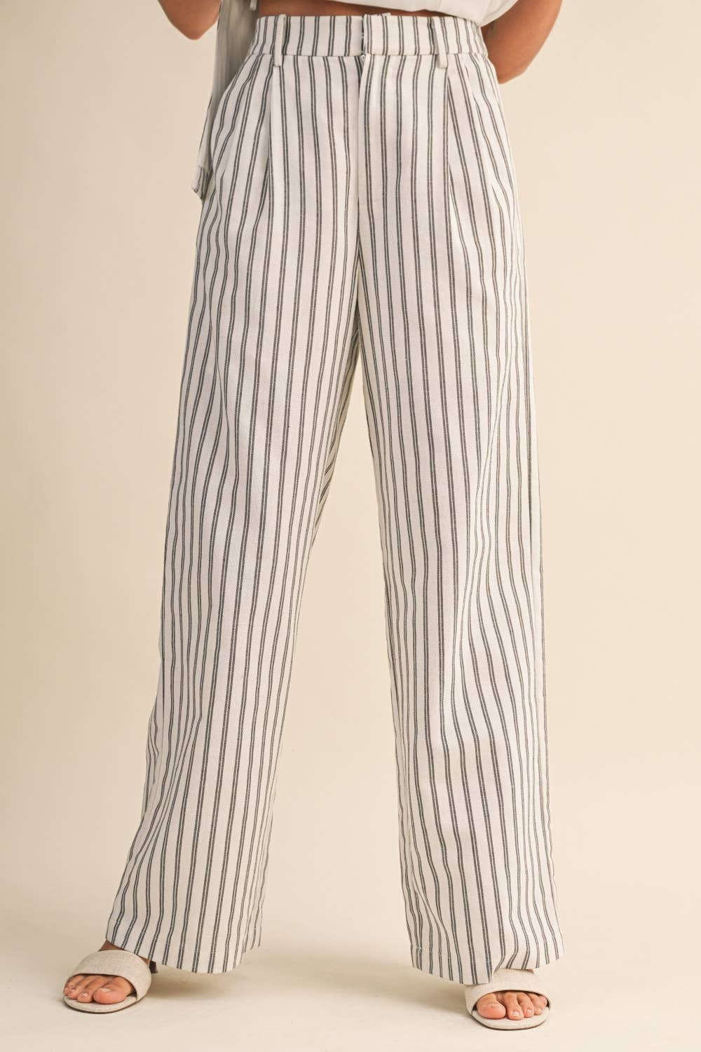 STRIPE PEPLUM SLEEVELESS TOP AND TROUSERS