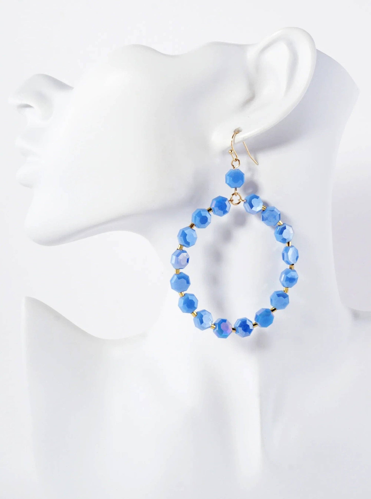 Faceted 8mm Octagon Glass-Beaded Circle Drop Statement Earrings