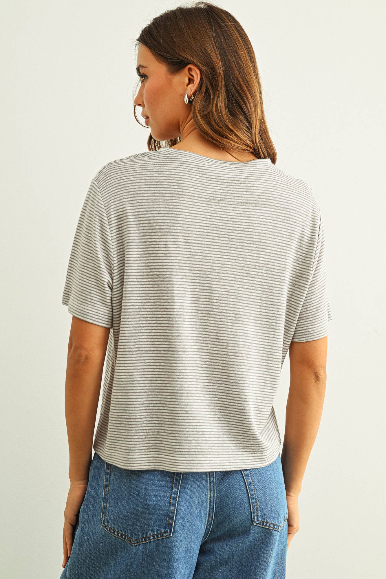 Stripe Slub Short Sleeve Top