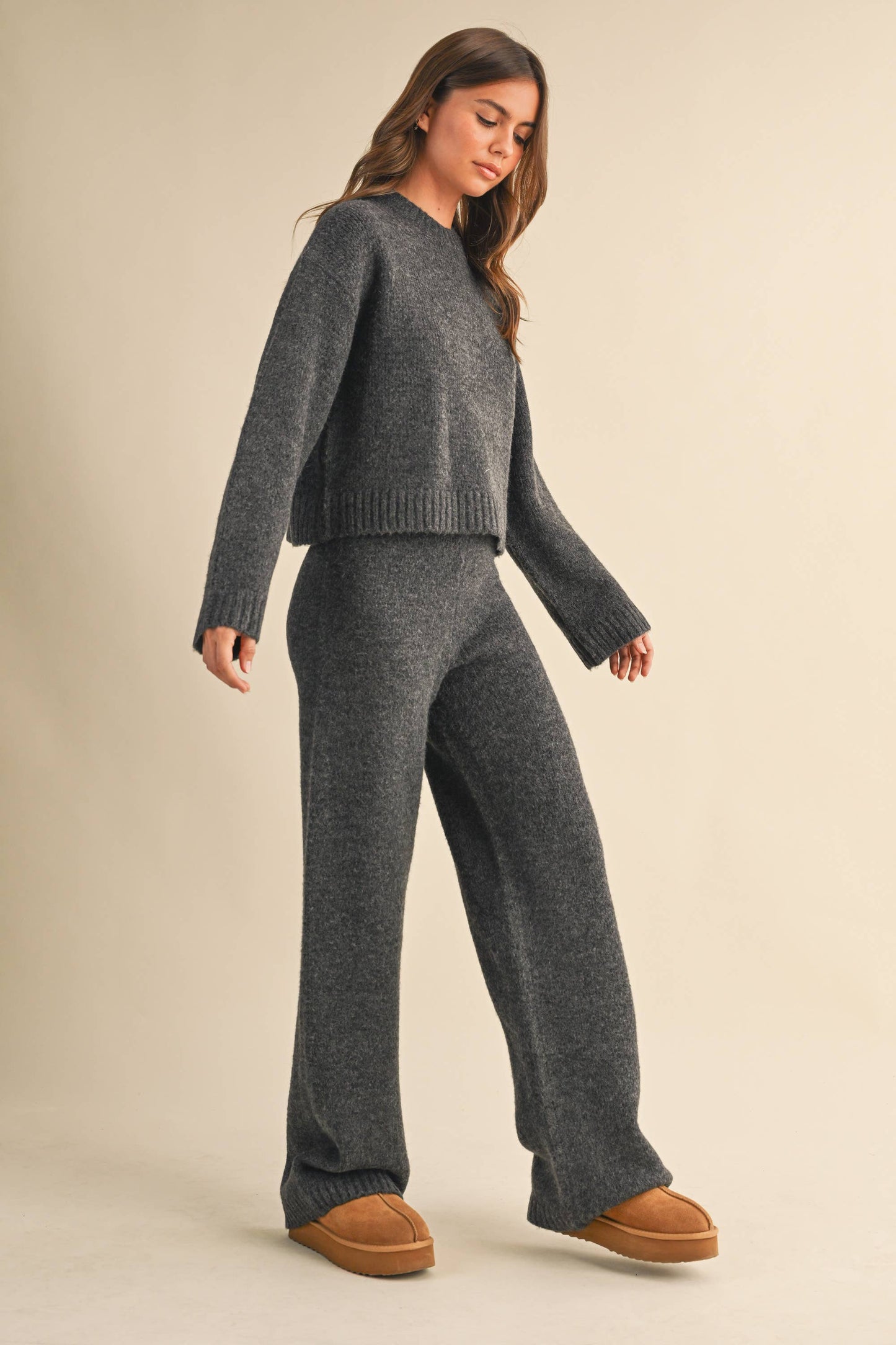 melange cropped sweater top and straight joggers