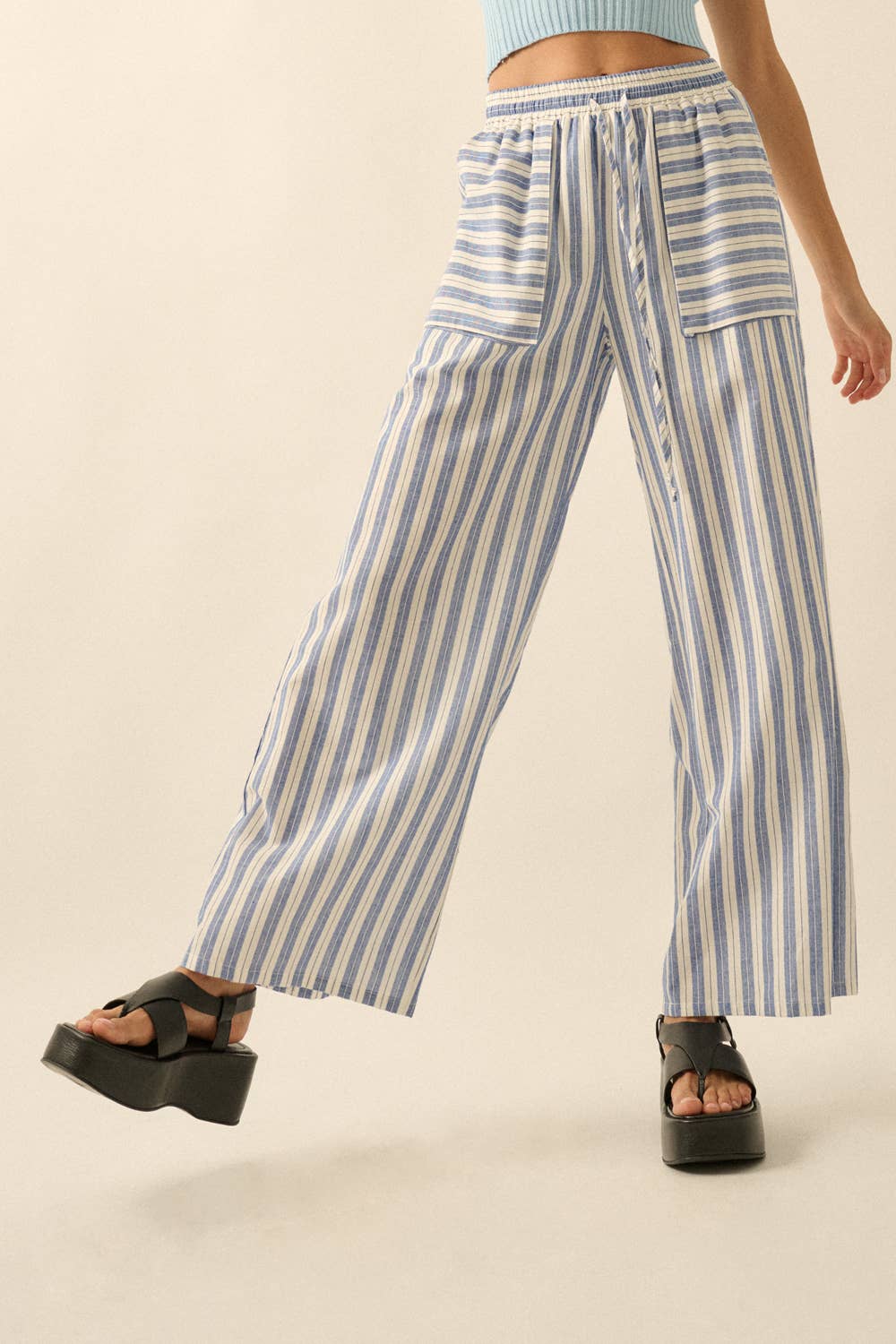 Striped Cotton Wide-Leg Drawstring Pants