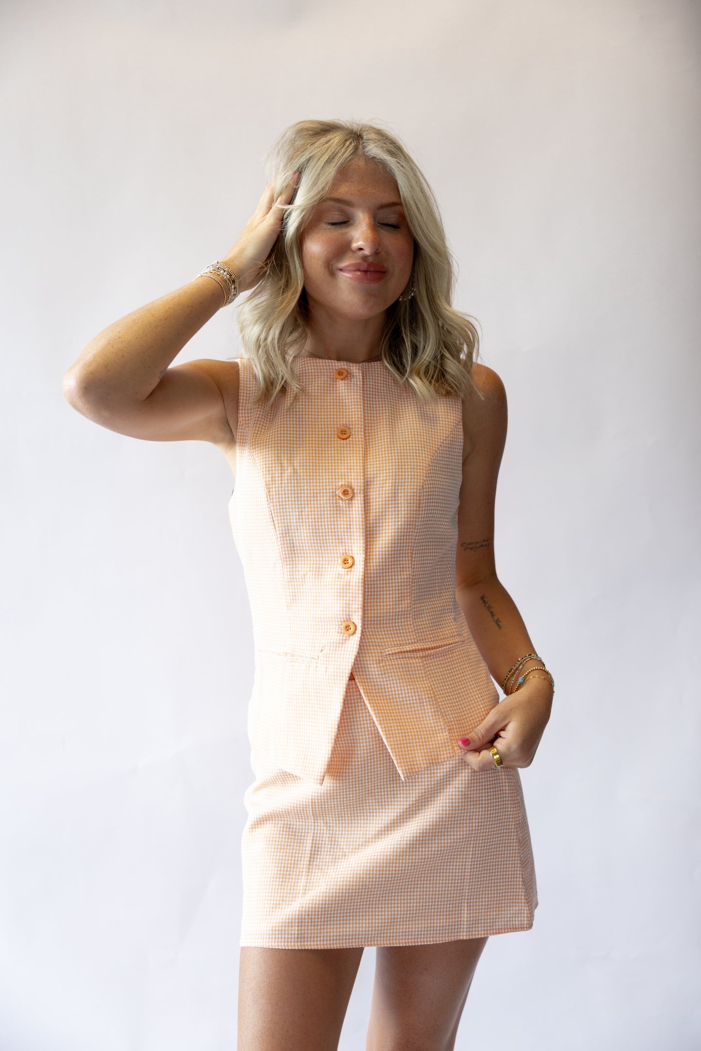 Tennessee | Gingham Button Up Top with Skirt Set