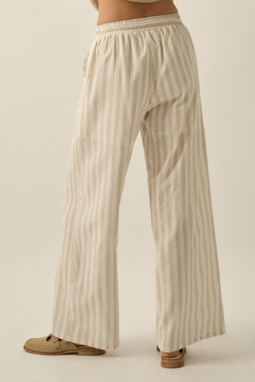 Striped Cotton Wide-Leg Drawstring Pants