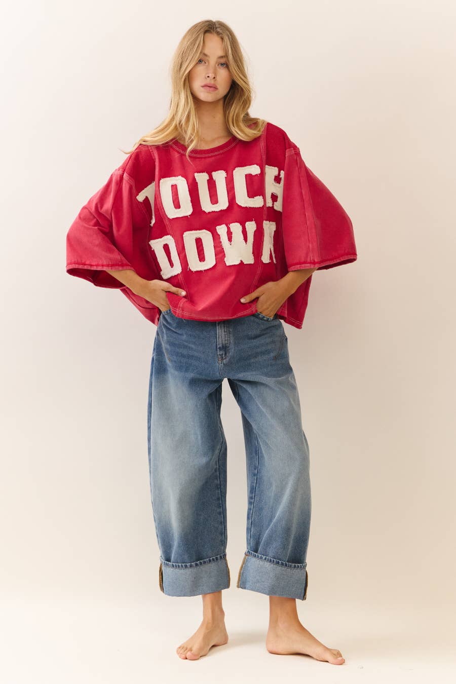 Game Day | Multi- Team Oversized “Touch Down” Short Sleeve Sweatshirt