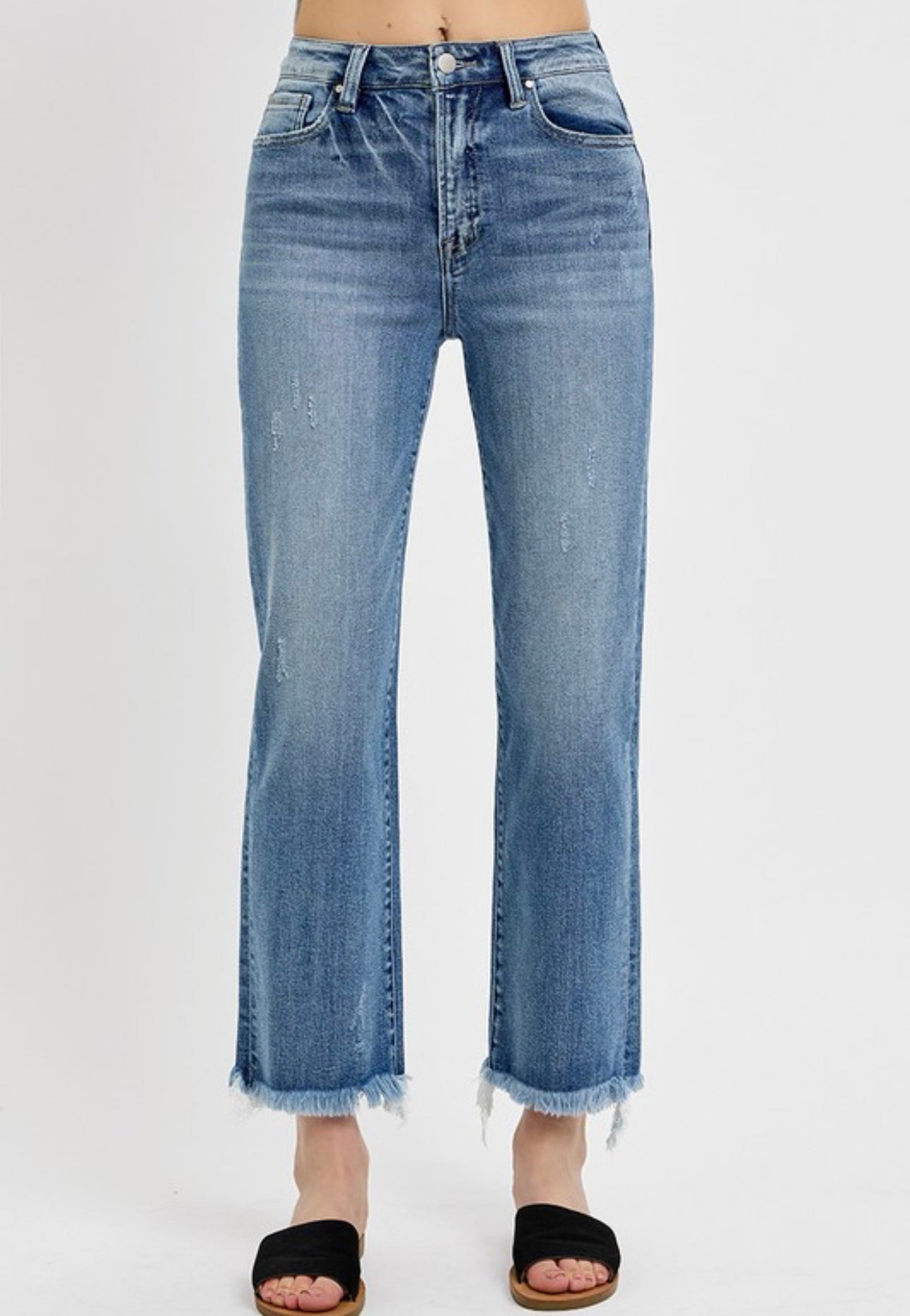 Risen High Rise Crop Straight Fray Hem