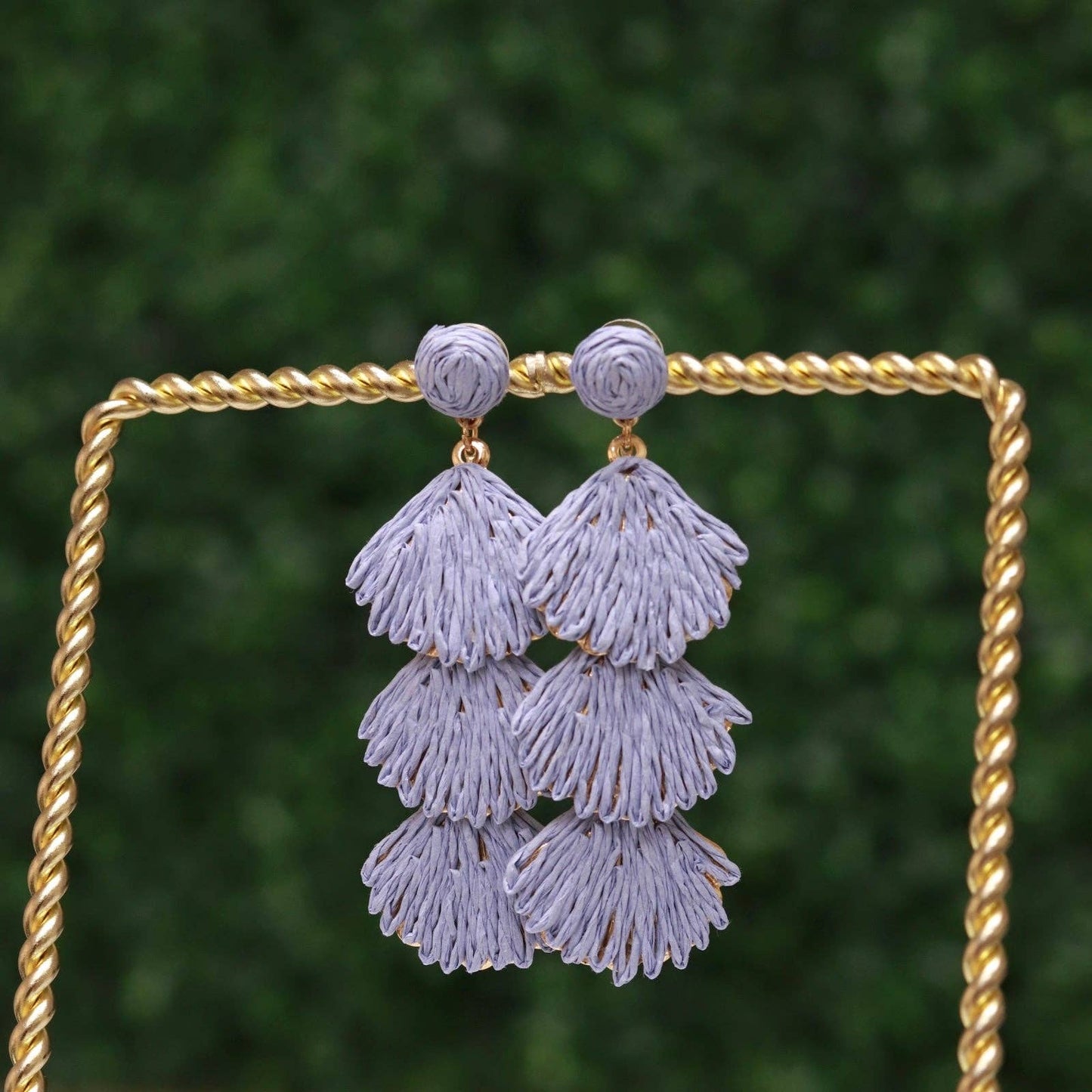 Blue Raffia Tiered Drop Earring