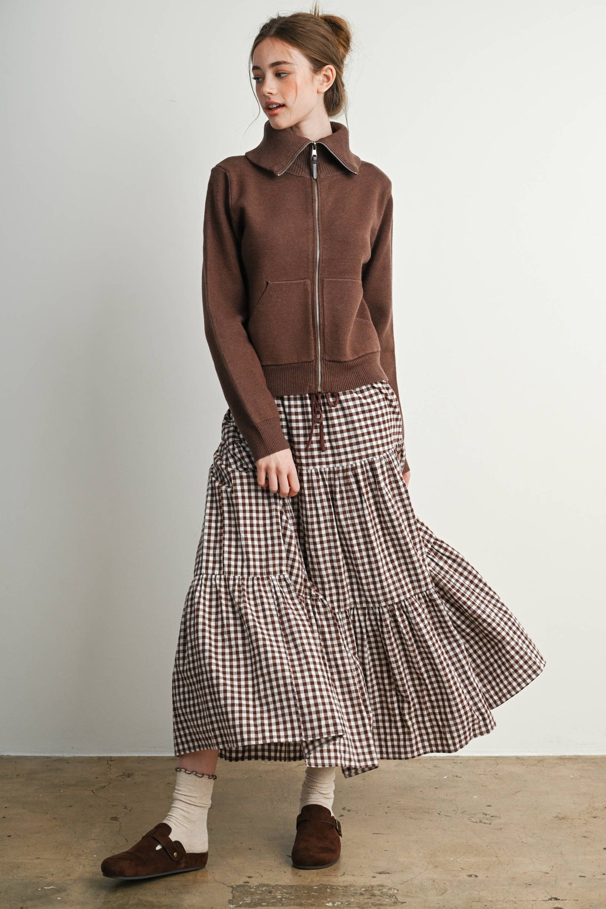 Gingham Tiered Maxi Skirt