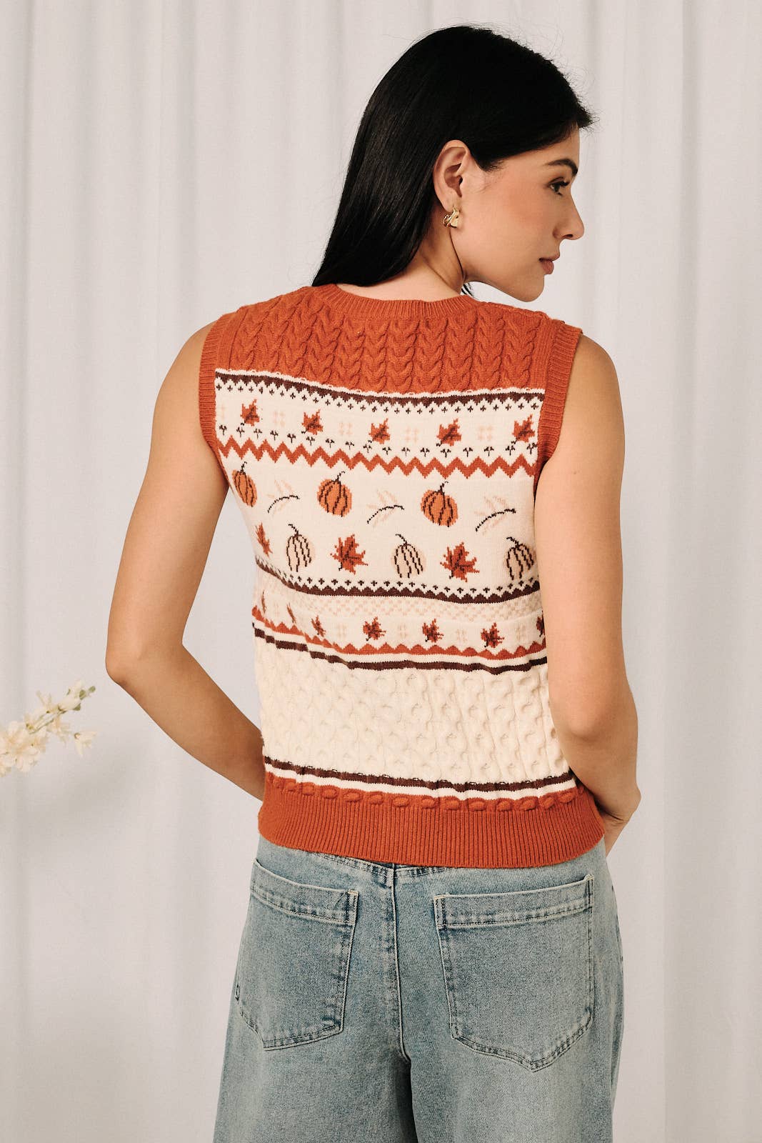 Pumpkin Button Down Cable Sweater Vest