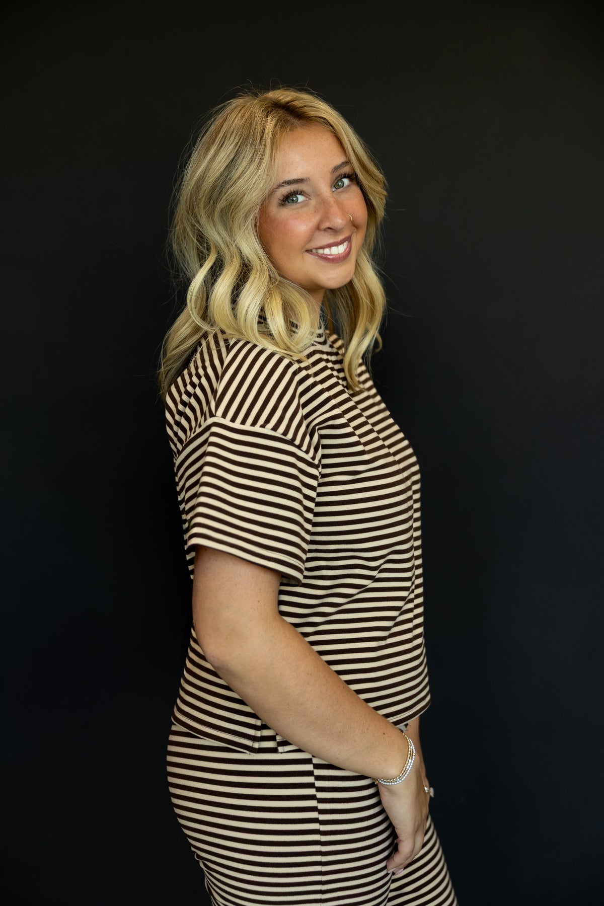 Brown Striped Wide Leg Set