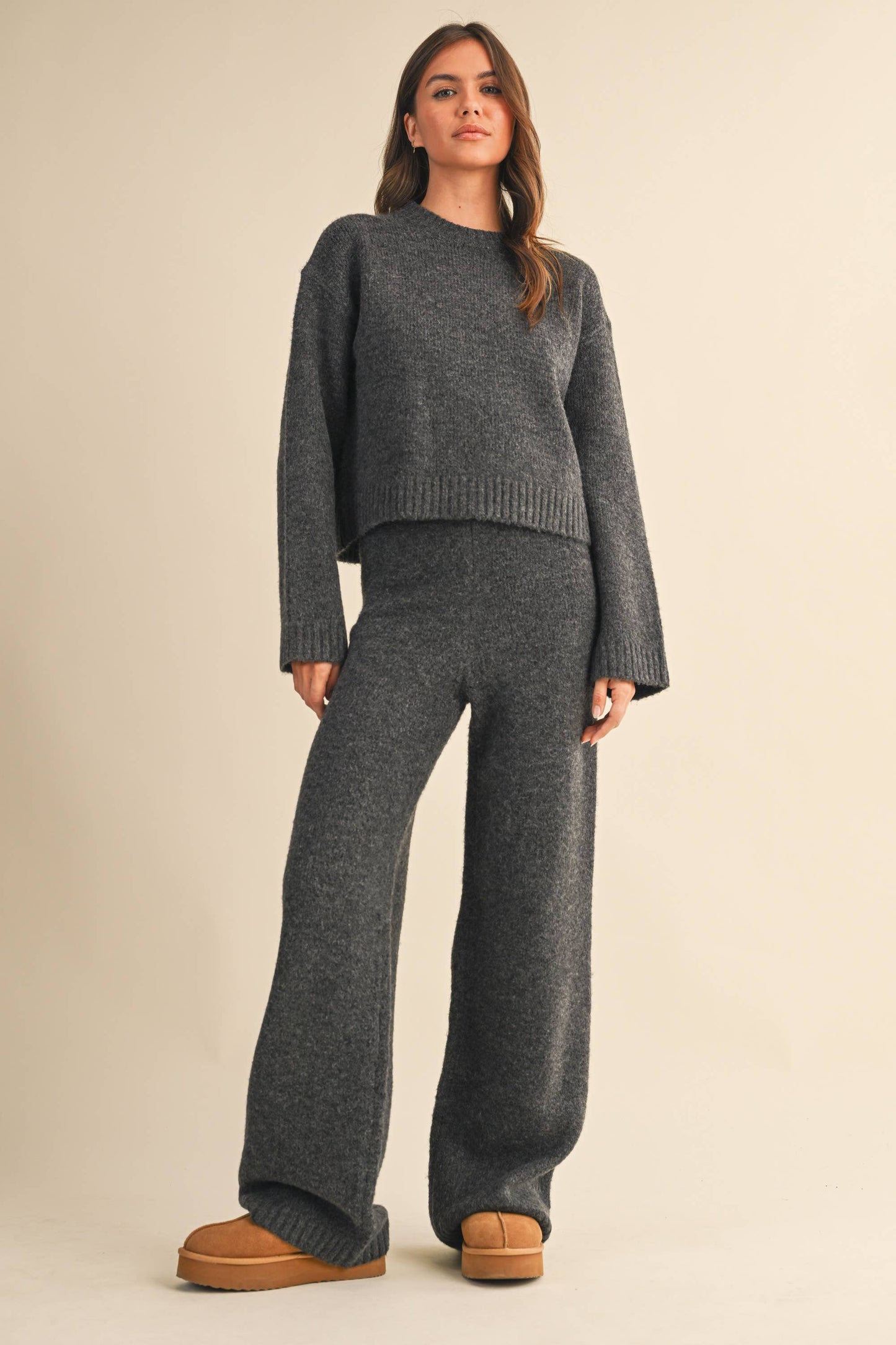 melange cropped sweater top and straight joggers