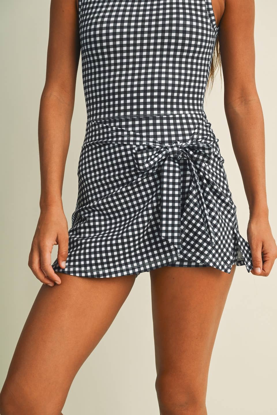 Gingham Print Sleeveless Wrap Tie Front Dress