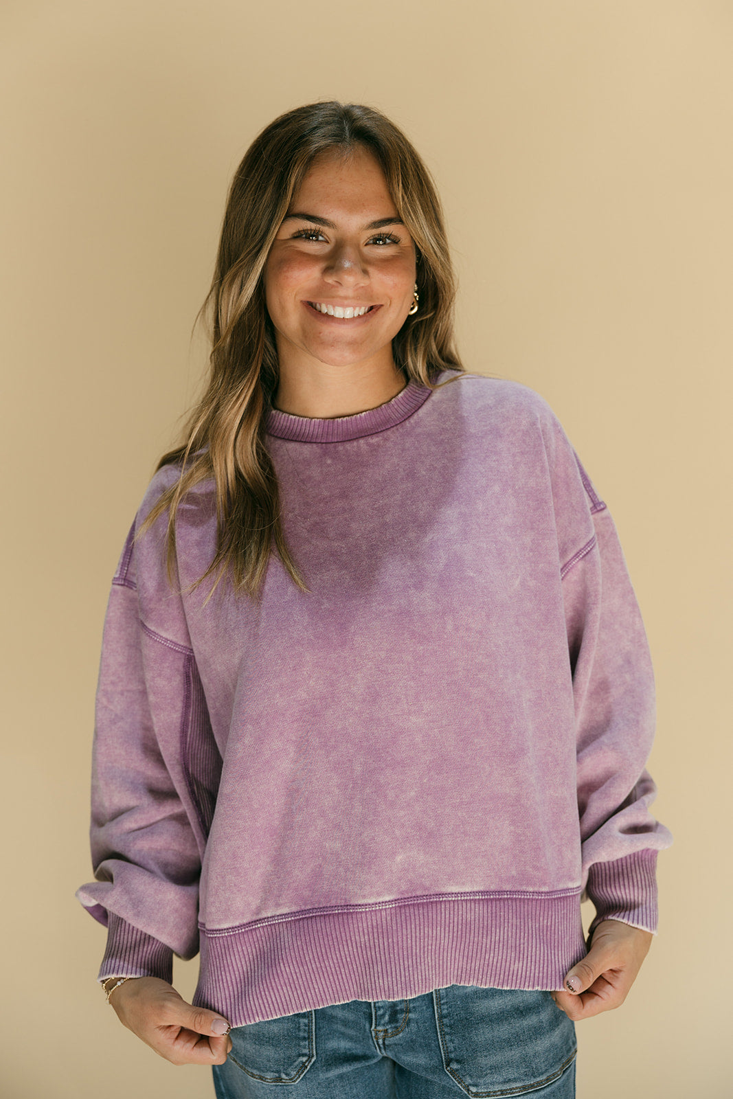 Acid wash oversized pullover