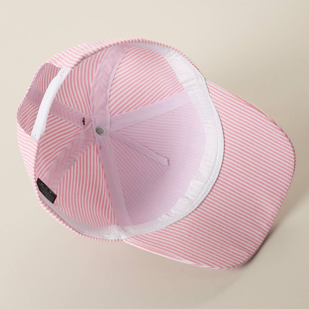 USA Embroidered Patch Gingham Stripe Trucker Hat