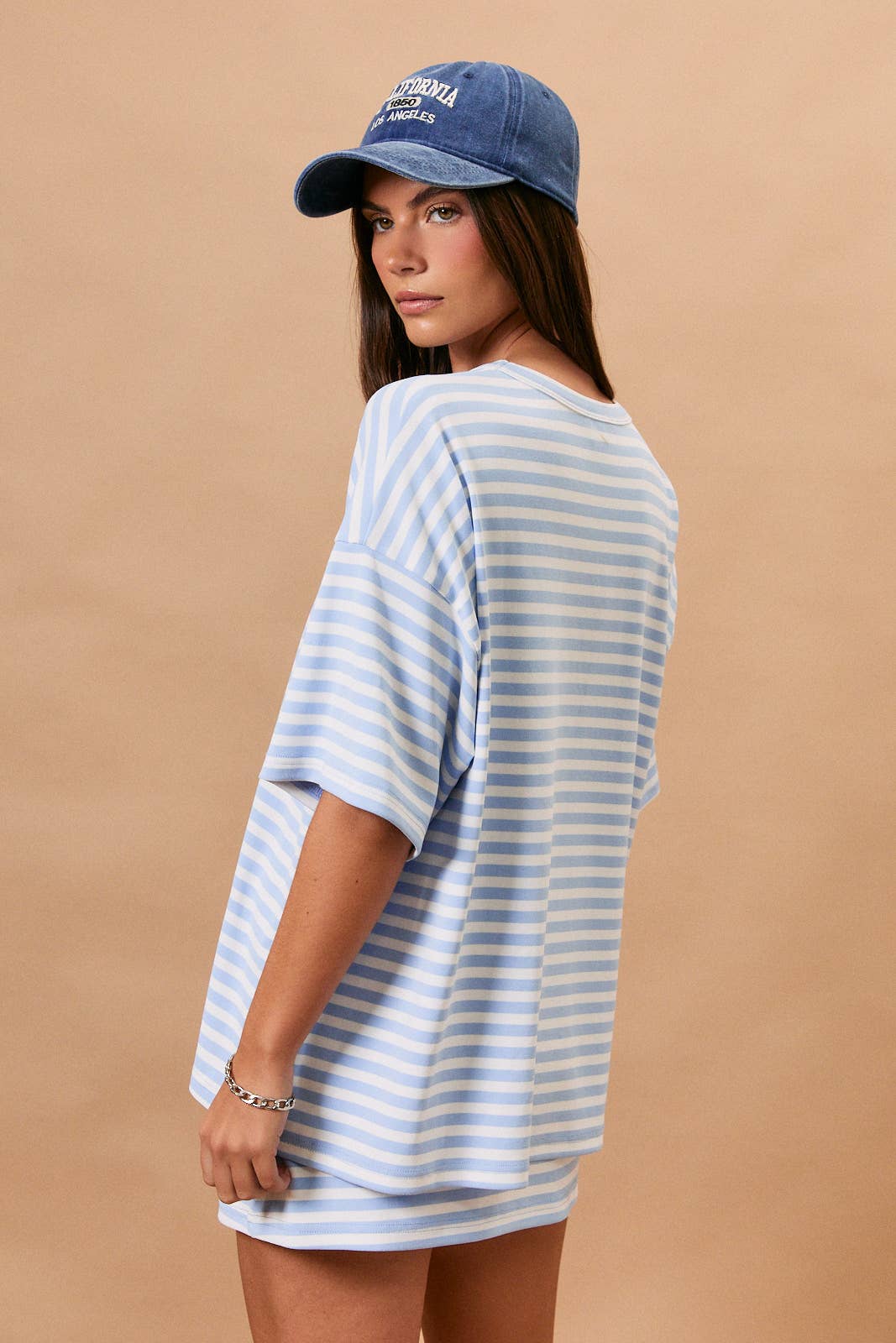 Short Sleeve Round Neck Oversized Stripe T Shirt