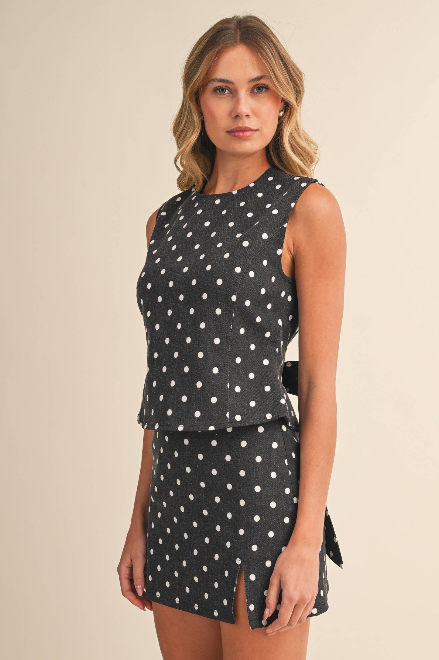 Polka Dot Open Back Top & Mini Skort Set