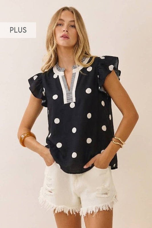 Polka Dot Flutter Sleeve Blouse Plus