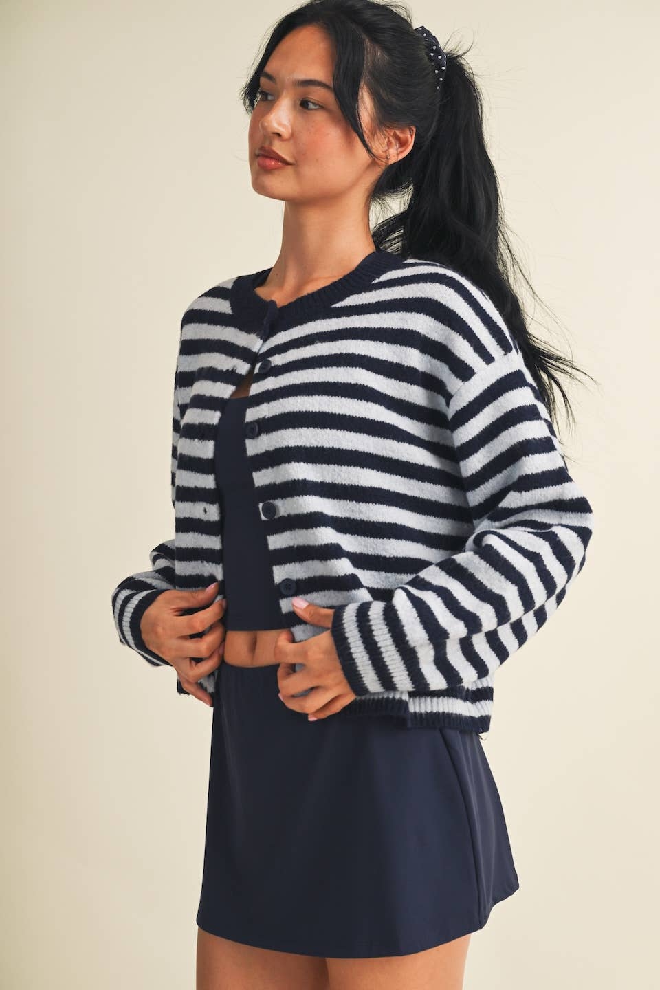 Striped Knit Button Up Cardigan Sweater
