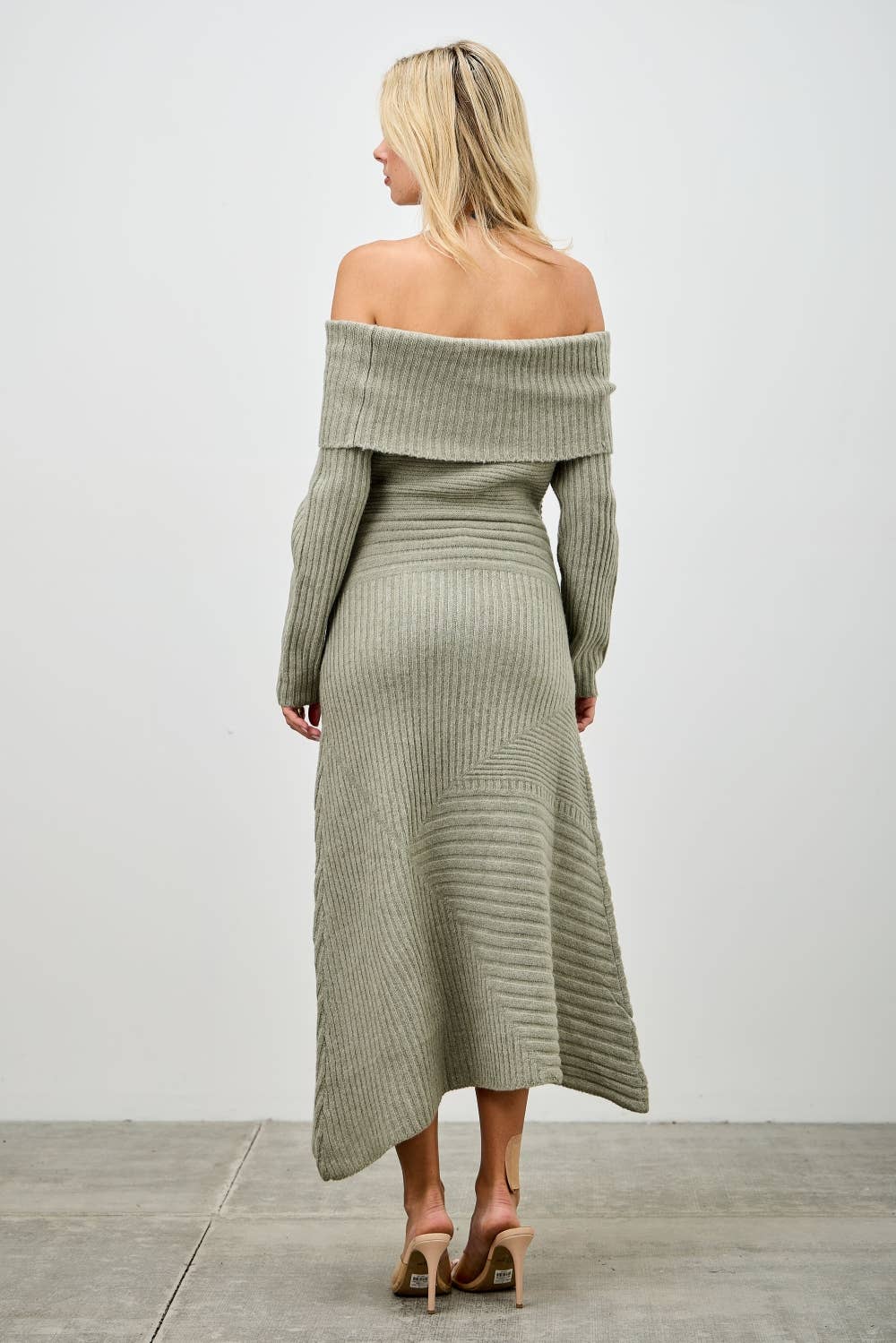 OFF SHOULDER SWEATER MIDI DRESS