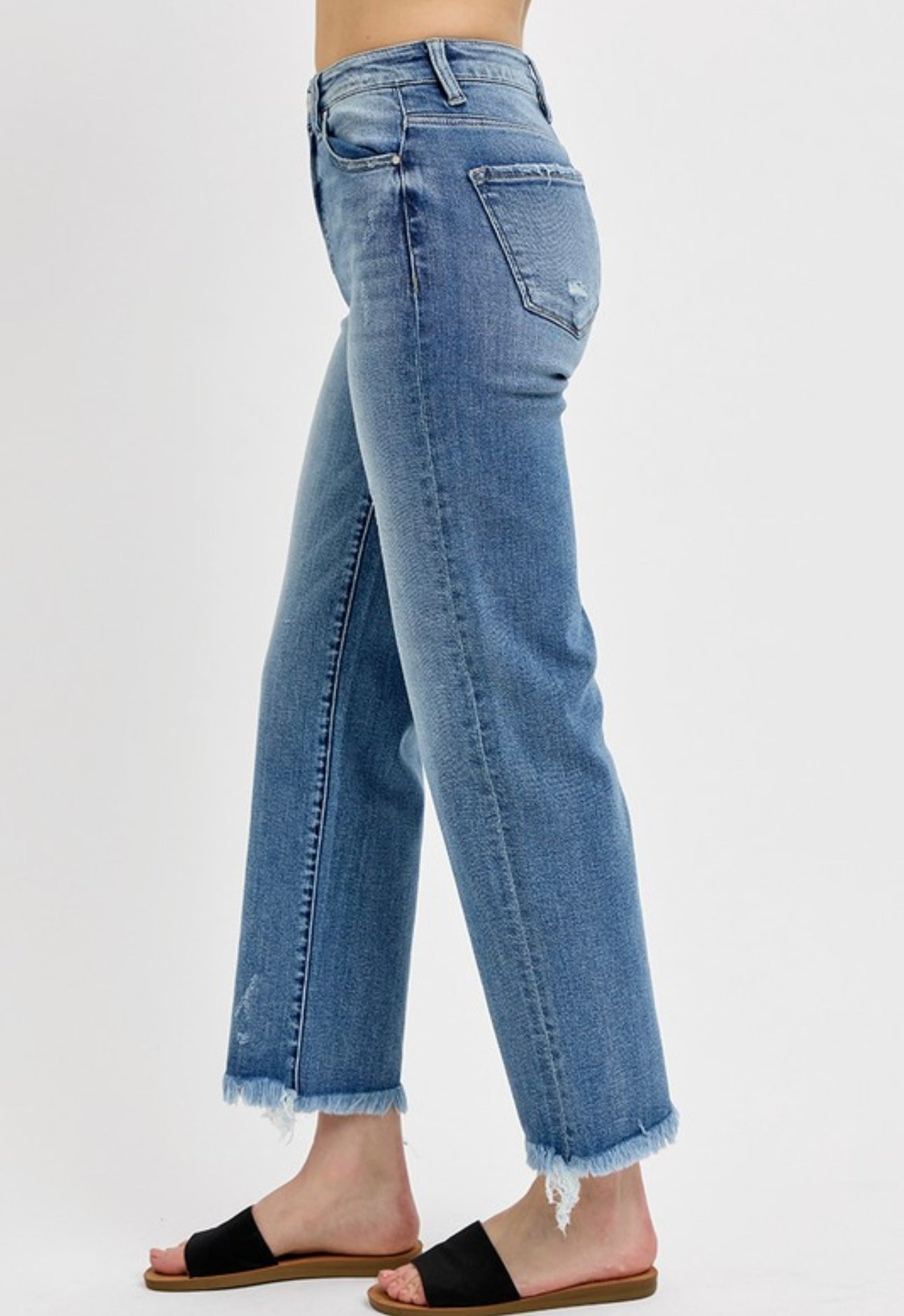 Risen High Rise Crop Straight Fray Hem