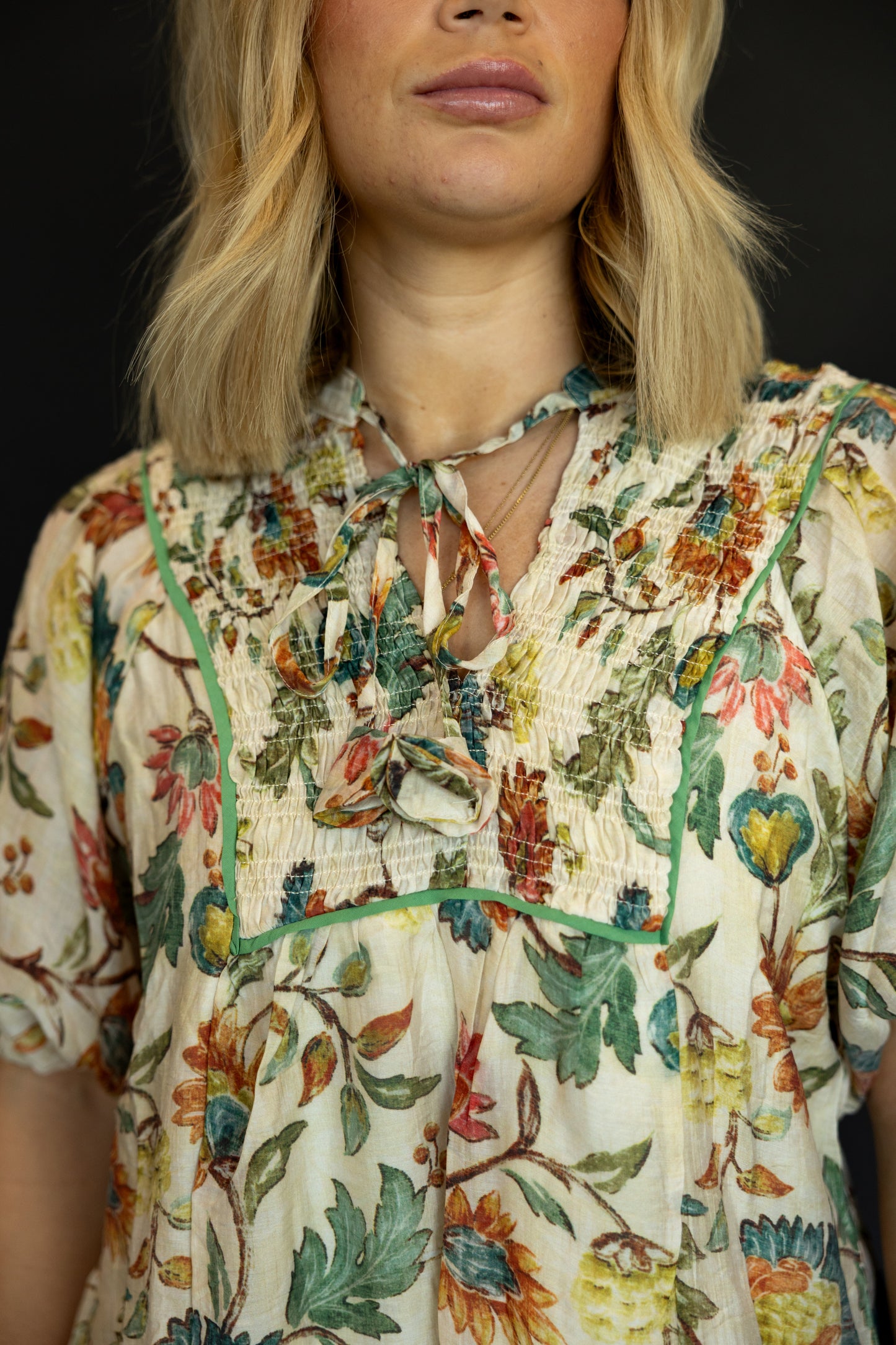 Botanical Print Balloon Sleeve Dress