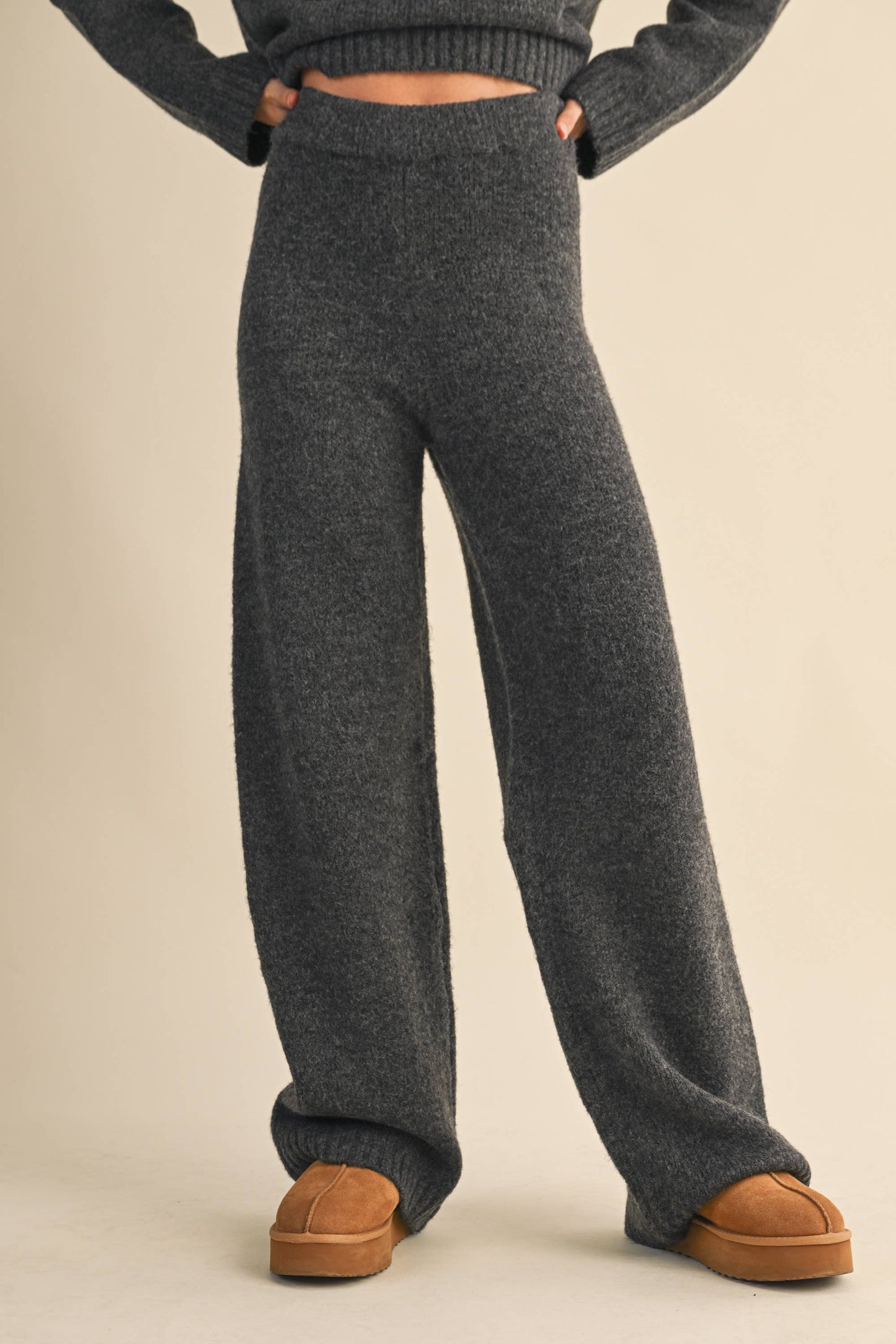 melange cropped sweater top and straight joggers