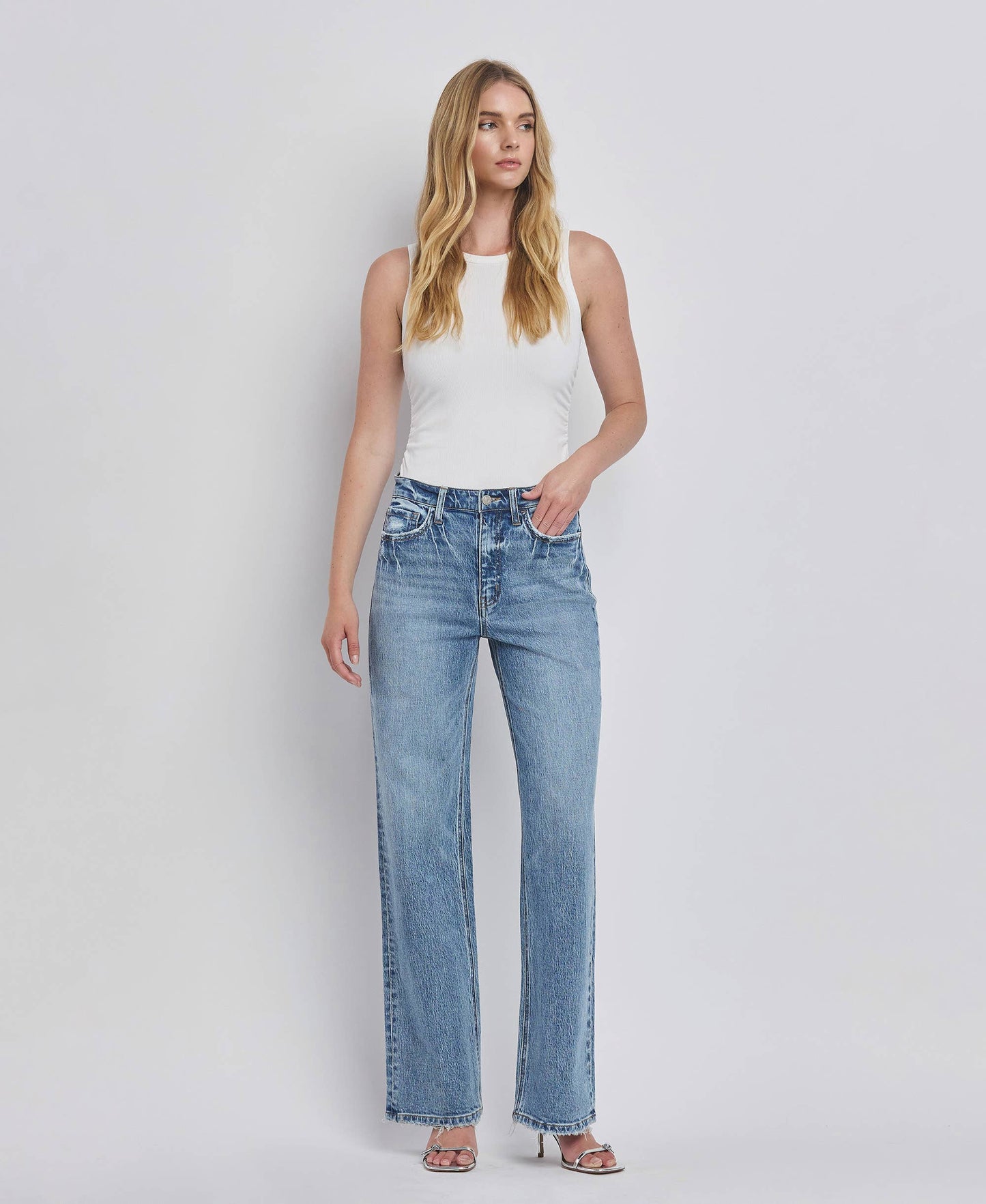 90's Super High Rise Medium Wash Wide Jeans
