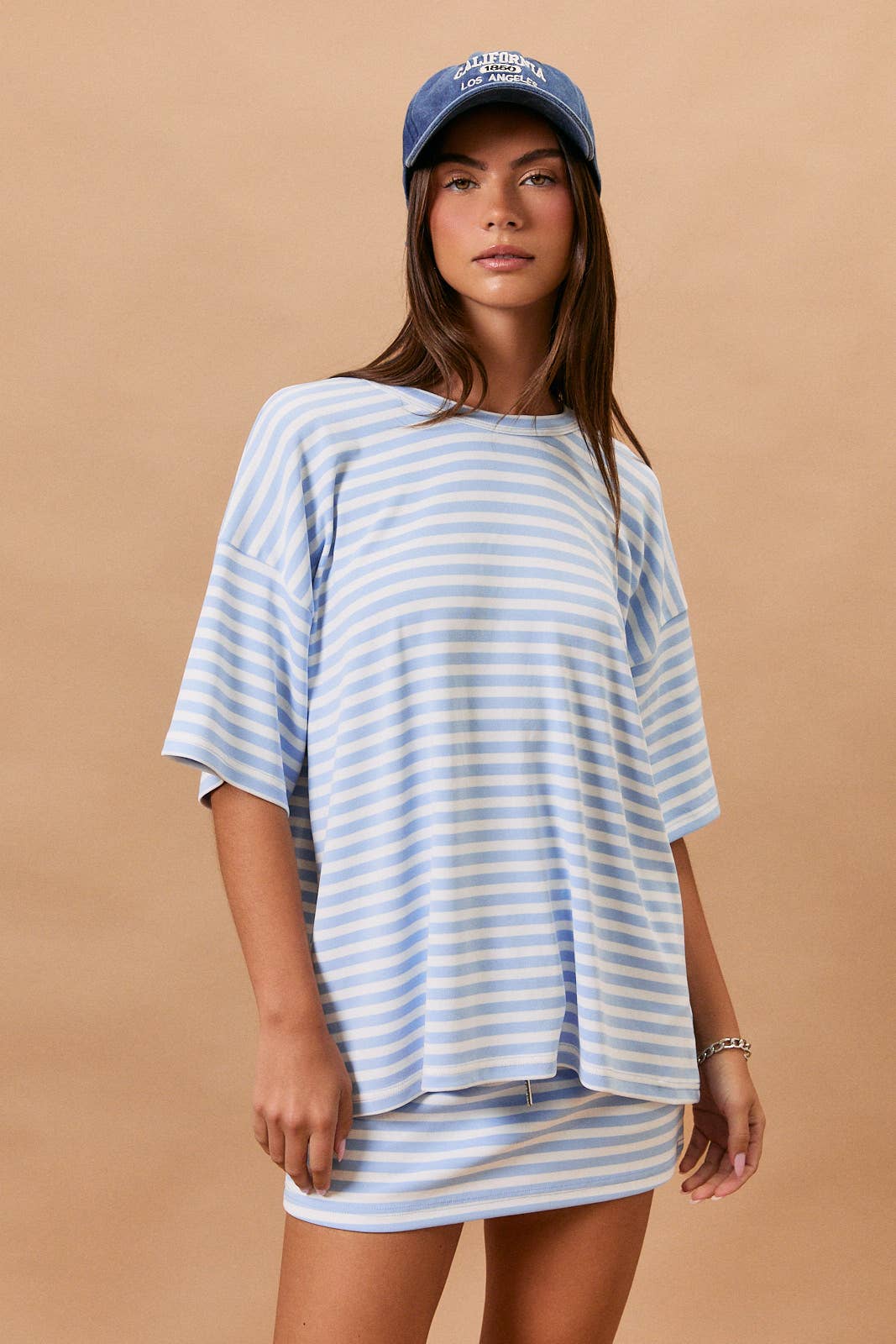 Short Sleeve Round Neck Oversized Stripe T Shirt