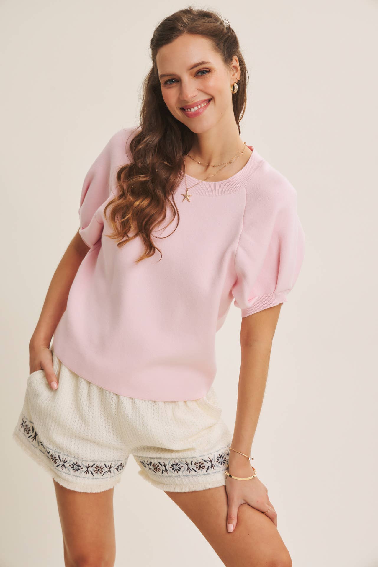 Easy Volume Movement Breathable Cotton Sweater With Puff