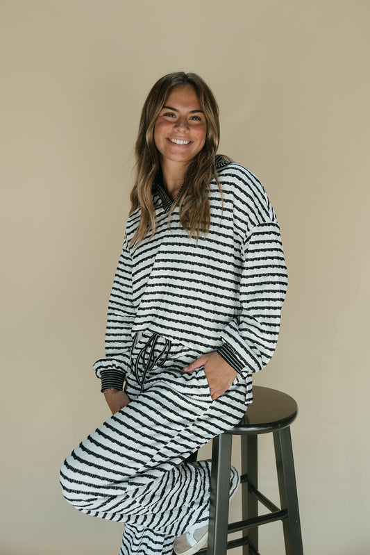 Stripe Collared Pullover Top and Drawstring Pant Set