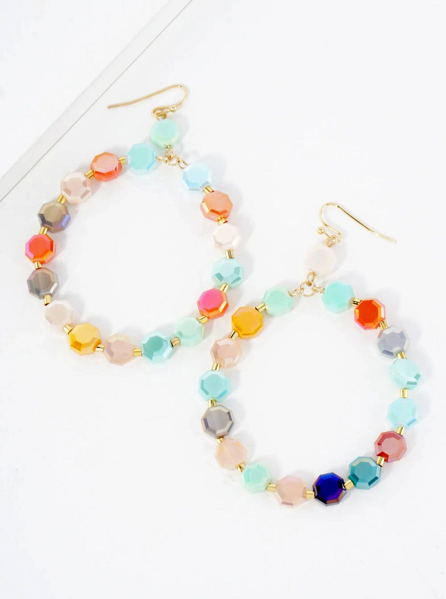 Faceted 8mm Octagon Glass-Beaded Circle Drop Statement Earrings