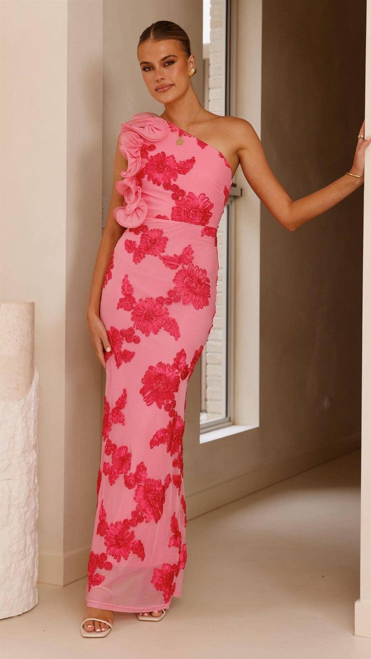One Shoulder Floral Maxi Dress
